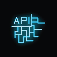 Wall Mural - Blue neon maze representing the concept of application programming interface with api acronym