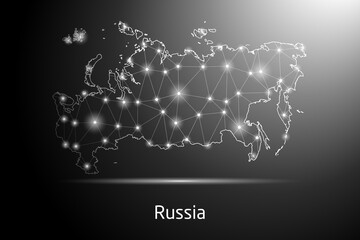 Abstract Mash Line and Point Scales on The Dark Gradient Background With Map of Russia. 3D Mesh Polygonal Network Connections. Vector illustration eps 10.	
