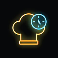 Poster - Neon sign of a chef hat and a clock, representing the importance of time management in cooking