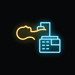 Poster - Neon icon of a human head connecting with a computer, symbolizing the concept of artificial intelligence