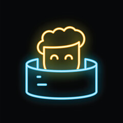 Poster - Neon sign showing a smiling person using a virtual reality headset on a black background
