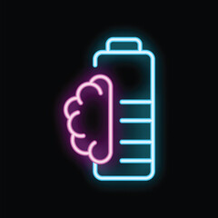 Poster - Glowing neon brain charging with full battery indicator representing the concept of brainstorming