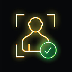 Poster - neon style icon of a face recognition system validating a person's identity