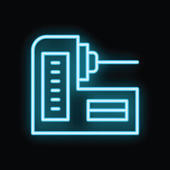 Poster - Neon glowing icon of an industrial milling machine, representing manufacturing and automation