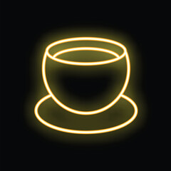 Wall Mural - Yellow neon sign of a cup of coffee is glowing on a black background