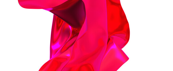 Poster - A splash of vibrant red silk against a white background The fabric flows and dances in the air