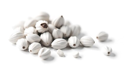 Wall Mural - Pile of white  Sapindus seeds with dark tips isolated on white background