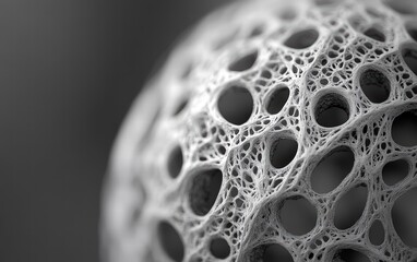 Intricate 3D Sphere: A web of holes, a grayscale marvel. A mesmerizing abstract form.