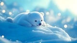 Cute and Playful Polar Bear Cub Sliding Down Icy Arctic Landscape