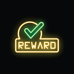 Poster - Glowing neon sign showing the word reward with a check mark above it