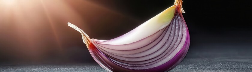 Aufkleber - A halved shallot with its layers glistening under soft lighting.