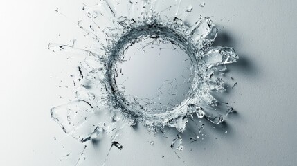 Wall Mural - shattered glass fragment art with circular center on light background and dynamic texture highlighti