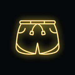 Poster - neon yellow glowing shorts with pockets and drawstring on a black background