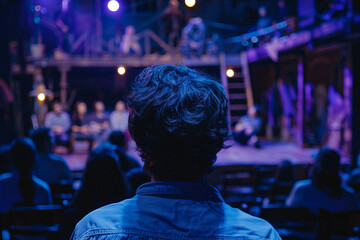 Poster - Theater performer standing in front of a crowded audience generative ai
