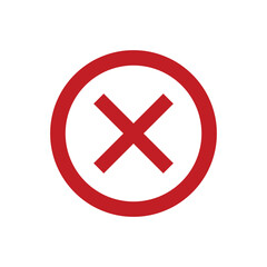Poster - red cross mark, red circle, white background, bold X symbol, prohibition sign, minimalist design, graphic icon, warning symbol, stop sign, no entry, forbidden, clear contrast, simple geometry vector
