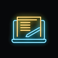 Poster - neon icon of a laptop showing online writing concept over black background