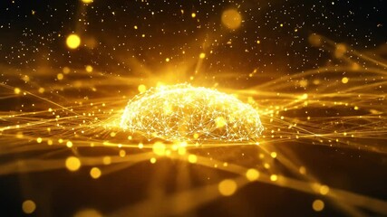 Poster - Visual representation of neural connections glowing in vibrant gold tones during a digital exploration of brain activity