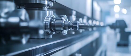 Leinwandbilder - Close-Up of Precision Machinery Components in a Modern Industrial Environment with Blurred Background Highlighting Engineering Excellence and Technology Innovation