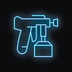 Poster - Blue neon spray gun for painting on black background