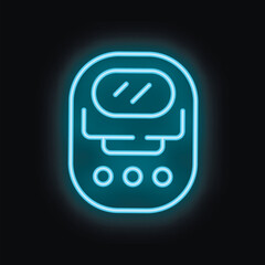 Poster - Blue neon sign depicting a retro handheld electronic game console, glowing on a black background