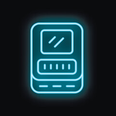 Poster - Blue glowing neon sign depicting a retro handheld gaming device, evoking nostalgia for vintage gaming