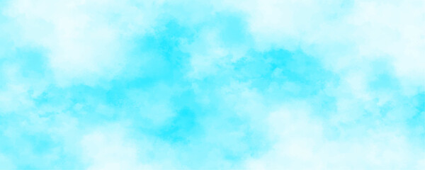 Poster - Abstract blue sky with cloud closeup background. Light blue bubbly cloud patterns and textures watercolor design. Grunge light pastel colors ink glow aquarelle smudge texture