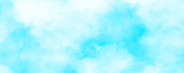 Poster - Abstract blue sky with cloud closeup background. Light blue bubbly cloud patterns and textures watercolor design. Grunge light pastel colors ink glow aquarelle smudge texture