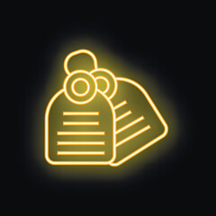 Poster - Neon tags glowing with yellow light on a black background, perfect for retail and commercial themes