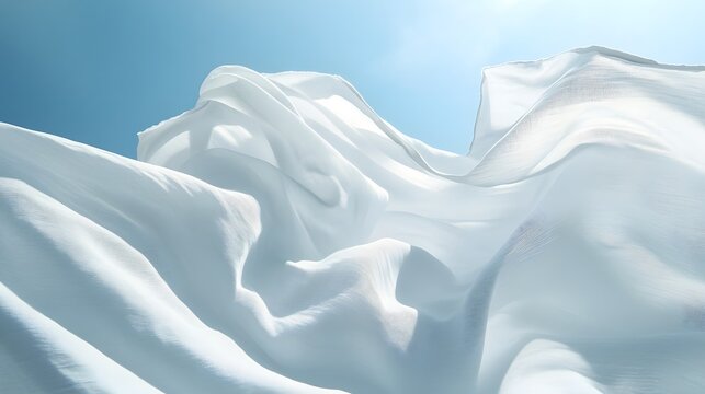 Flowing White Sheets Drying in the Gentle Wind on a Sunny Day