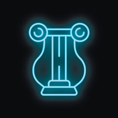Poster - Blue neon sign depicting a harp glowing on a black background