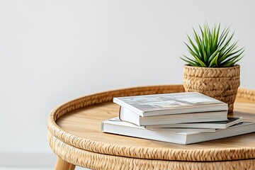 Wall Mural - Stylish Wooden Coffee Table with Books and Plant