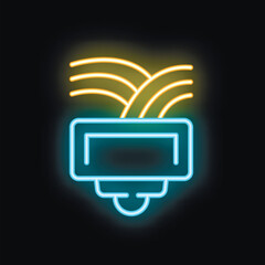 Poster - Neon motion sensor icon glowing on dark background representing security system