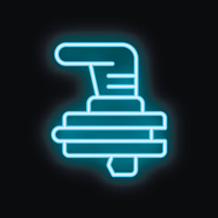 Poster - Bright blue neon icon of a hand crank generator being powered on dark background