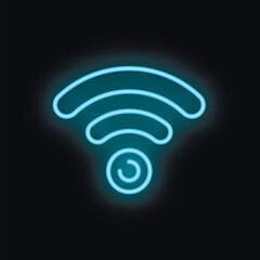 Poster - blue neon wifi symbol is glowing on a black background