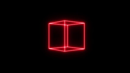 Wall Mural - geometric portal neon glowing square box icon animated. animation of virtual neon light glowing cube