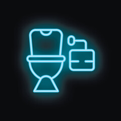 Wall Mural - Blue neon icon of a toilet with toilet paper holder on a black background