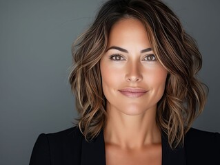 Wall Mural - A woman with shoulder length brown hair and a black blazer