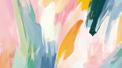 Poster - Colorful abstract painting background featuring vibrant brushstrokes, rich textures, and a dynamic composition of pink, blue, green, orange, and white hues, creating a visually captivating artwork