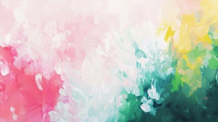 Poster - Wide brush strokes create an abstract painting with a dreamy blend of green, pink, and white hues, perfect for backgrounds and artistic projects