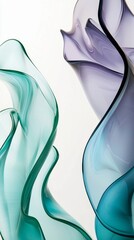 Poster - Teal, purple and blue glass shapes are flowing and creating a sense of elegance and fluidity, perfect for any design project seeking a touch of modern artistry on a clean white background