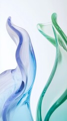 Poster - Smooth, flowing curves of blue and green glass create an abstract composition, capturing the interplay of light and color with artistic elegance on a minimalist white background