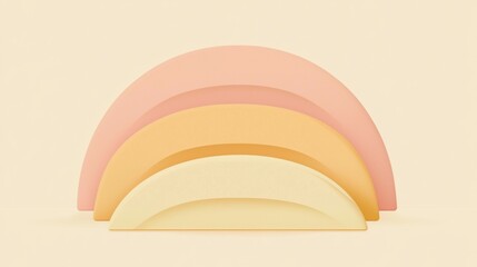 Poster - Three arches in soft pastel shades of pink, orange, and yellow, create a visually appealing minimalist composition, conveying a sense of serenity and modern design against a light yellow background
