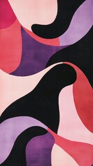 Poster - Modern abstract background showcasing dynamic, flowing shapes in a vibrant color palette of pink, purple, and black, creating a visually captivating and artistic design