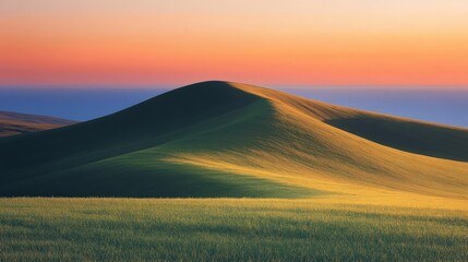 Canvas Print - Breathtaking Sunset Over Rolling Green Hills: Serene Landscape Photography Capturing Golden Sunlight and Vibrant Sky Colors in Peaceful Natural Countryside Setting