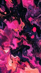 Poster - Fluid acrylic painting creating a mesmerizing blend of pink, purple, and black colors with swirling patterns and textures, perfect for backgrounds and creative projects