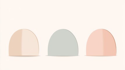 Poster - Three pastel-colored semicircular podiums are casting subtle shadows on a minimalist white background, creating a serene and elegant display for product showcasing or branding