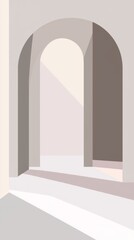 Poster - Light streaming through an archway in a modern minimalist building creates an abstract and geometric composition, featuring soft pastel colors and elegant lines throughout the space