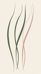 Poster - Green and pink curved lines create a minimalist and elegant design, perfect for backgrounds, posters, or any project needing a touch of abstract beauty on a calming beige backdrop