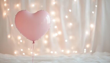 Wall Mural - Pink Heart Shaped Balloon Against a Sparkling Light Background