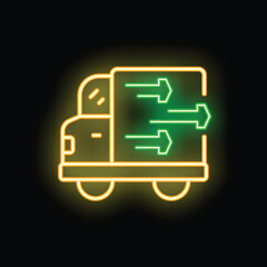 Poster - Bright neon icon of a delivery truck moving fast with motion blur, suggesting speedy delivery service